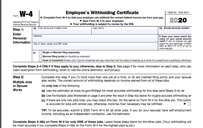 Form W4 2020 Snapshot